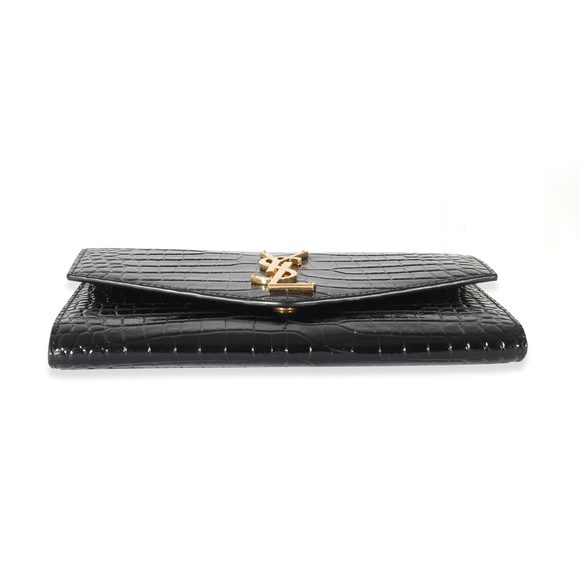 Saint Laurent Black Croc Embossed Uptown Envelope Chain Wallet - Picture 3 of 9